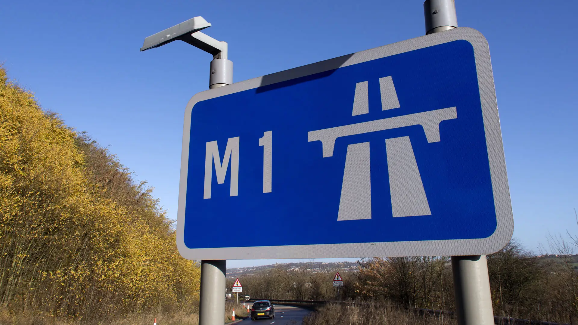 M1 sign near South Yorkshire leading to Barnsley Wombwell