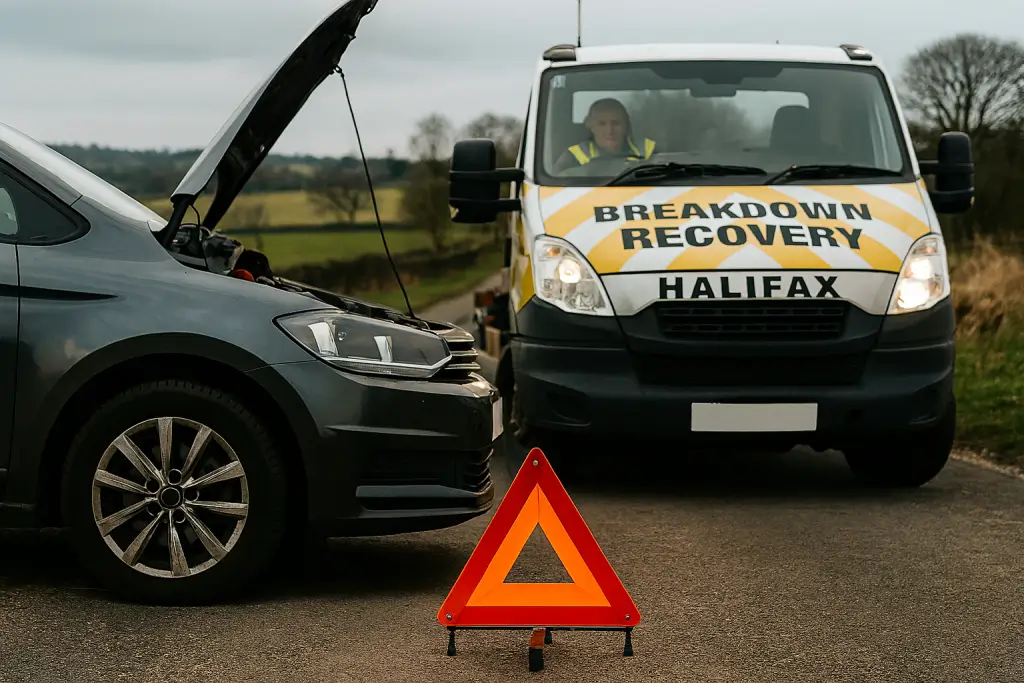 24/7 roadside recovery assisting a broken-down vehicle in Halifax West Yorkshire