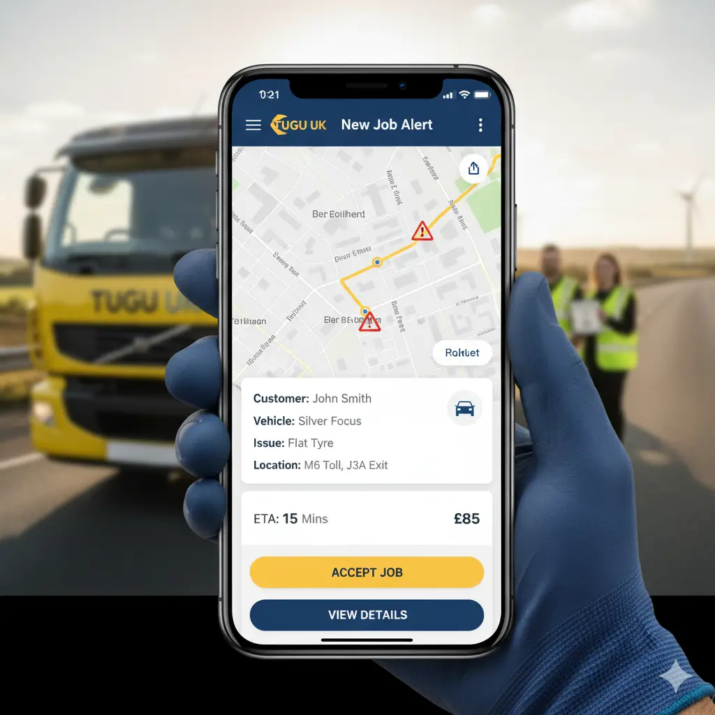 roadside assistant using tugu breakdown recovery app in Wakefield in Yorkshire