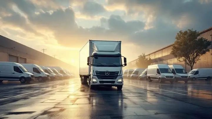 Multiple white vans lined up outdoors